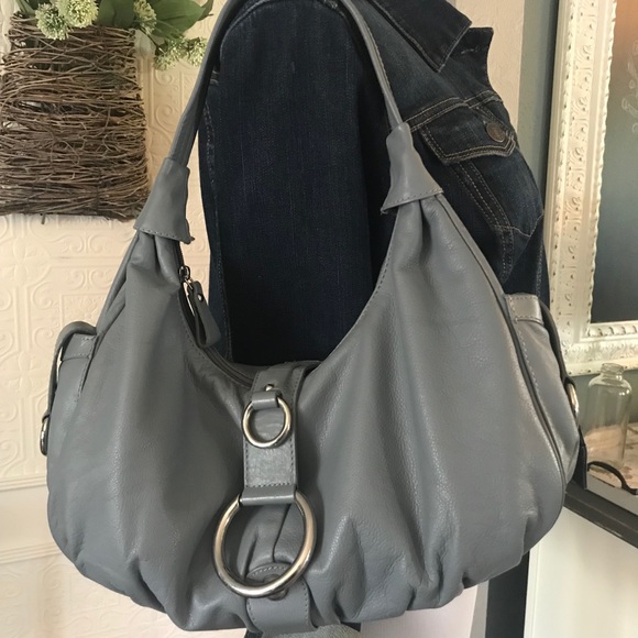 Italian Gray Leather Michael Rome Slouch Satchel Purse - Picture 2 of 16